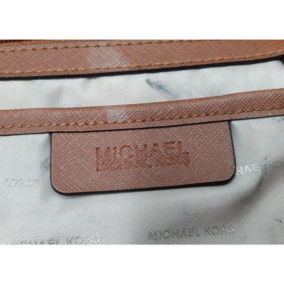 Michael Kors Jet Set Brown Crossgrain Leather Pockets Zipper Tote Shoulder Bag - Picture 13 of 16
